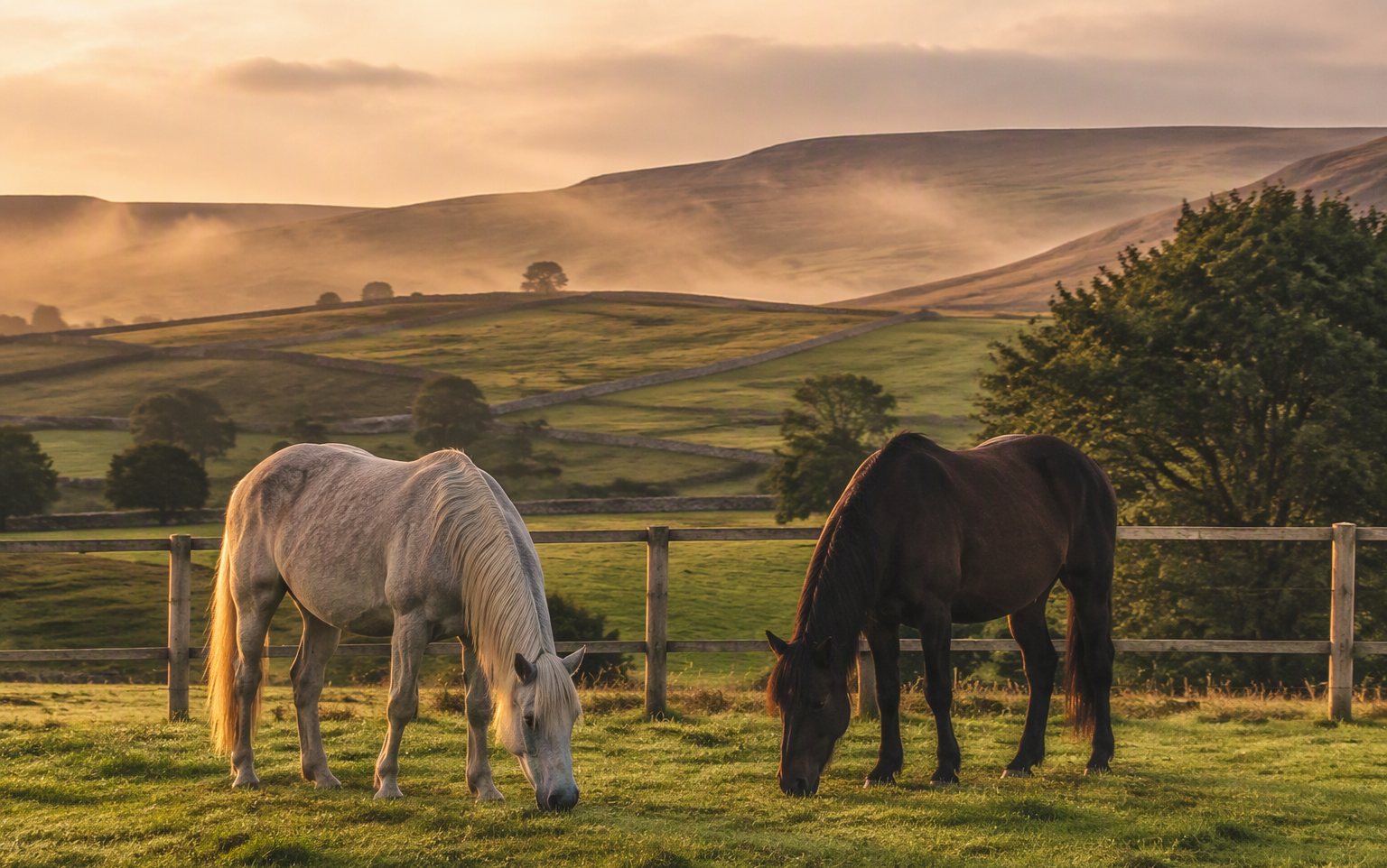 Illustrative image: horses grazing calmly in a paddock