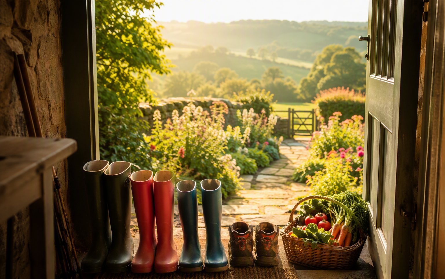 Illustrative image: muddy wellington boots waiting by a front door